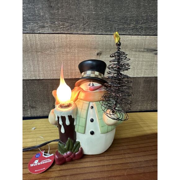 Santa’s Workbench Lighted Snowman With Tree 8” Tall - Picture 1 of 7